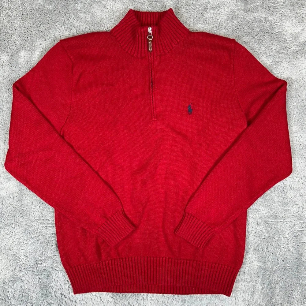 Polo Ralph Lauren Mens Red 100% Cotton Quarter Zip Pullover Sweater Large